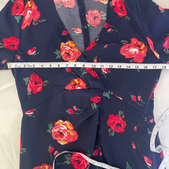 Aritzia Babaton Jedd Navy With Rose Design, High-low Hemline, Wrap Dress Sz-6 - Picture 10 of 11